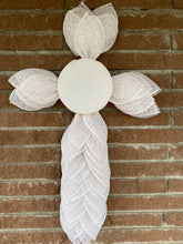 Load image into Gallery viewer, Cross-White Poly Burlap with florals
